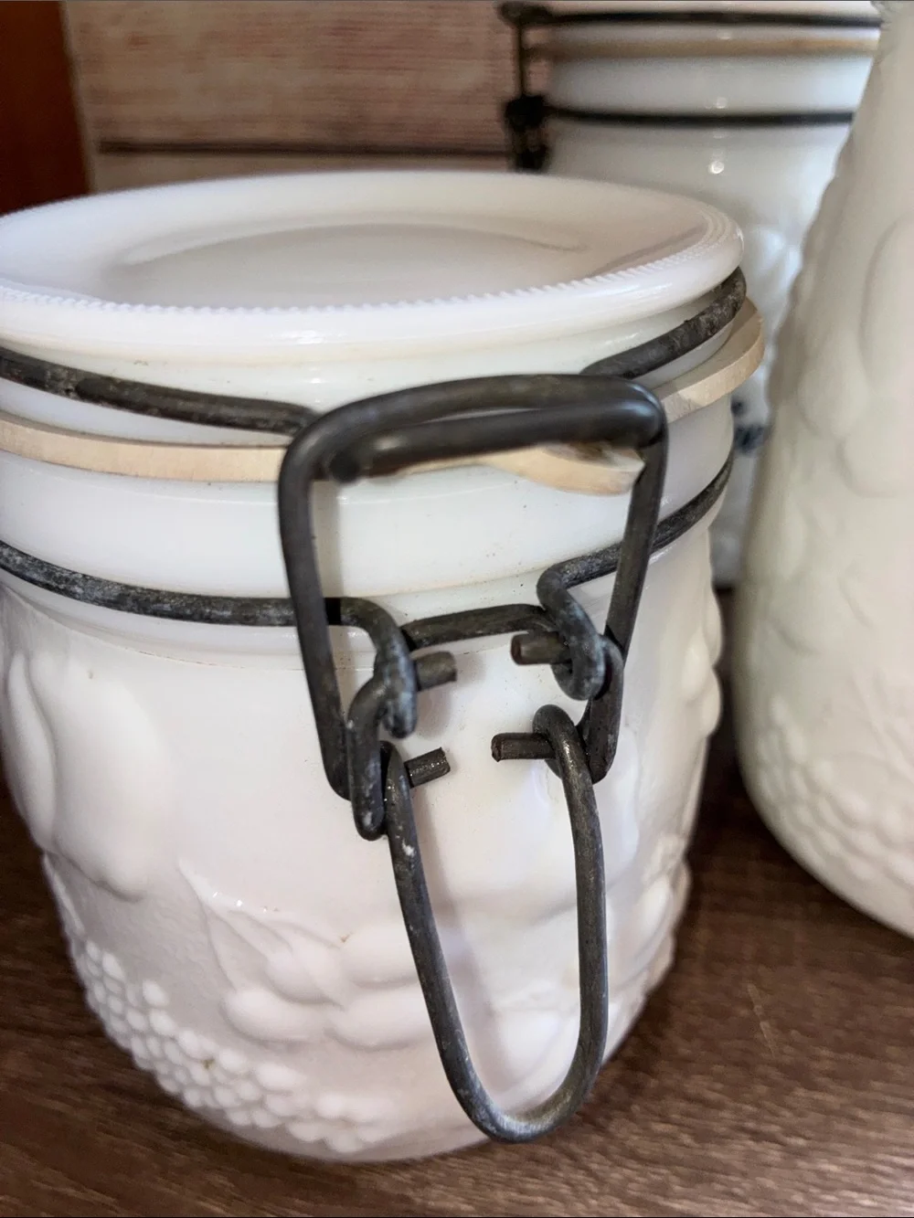 Vintage Wheaten White Ceramic Tea, Coffee & Sugar Canister Set /Airtight Lids